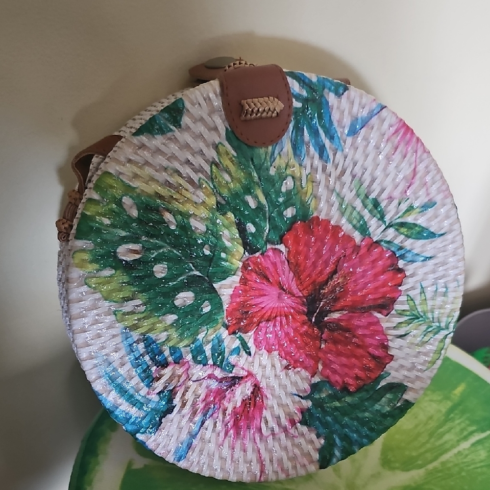 Floral Round Woven Bag